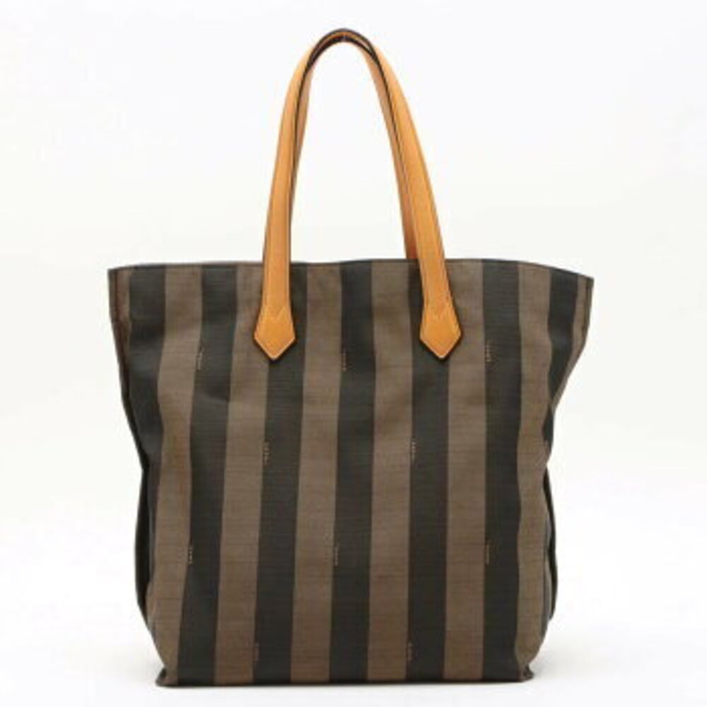 Fendi business canvas tote leather bag Pecan shoulder